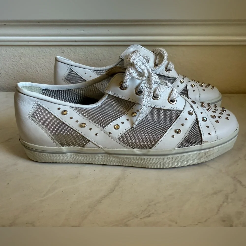 Stuart Weitzman VTG White Studded Sneakers - Picture 7 of 8